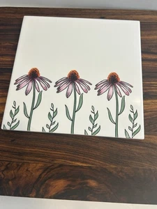 Lovely Black Eye Susan Flower Trivet 7.5X7.5 Purple Green Orange Cork Back - Picture 1 of 9