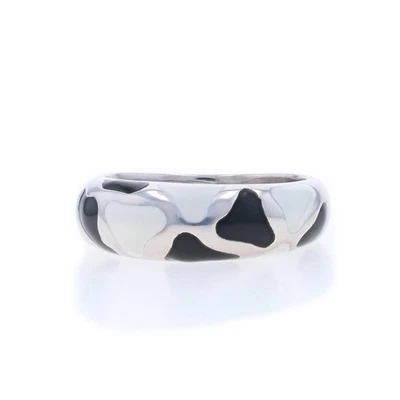 Banda Roberto Coin Esmalte Blanco y Negro - Anillo Oro Blanco 18k Talla 8 1/2 Foto 1 de 4
