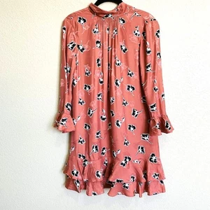 Rebecca Taylor korallenrosa Seidenkleid Ikat Paintbrush Rüschenkleid Gr. 0 - Bild 1 von 14