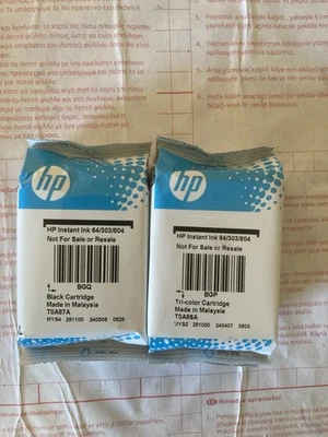 Cartuchos de tinta instantánea HP 64/303/804, T0A86A tricolor, T0A87A negro, ¡nuevo! Foto 1 de 2
