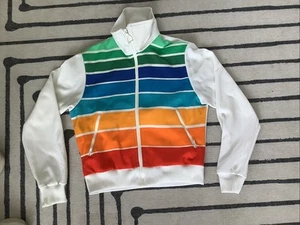 Vintage Retro Head Tennis Leisure Sports Zip Up Top Rainbow Stripes Small - Picture 1 of 9