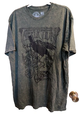 Camisa Affliction Live Fast Para Hombre Talla 2XL Verde Los Ángeles Calavera Cuervo Rosas Foto 1 de 4