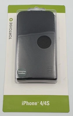 Funda Abatible Cuero Real Genuino Tortuga para iPhone 4/4s Negra Foto 1 de 4