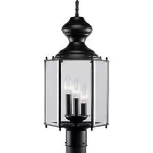 Progress Lighting BrassGUARD 3-Light Black Outdoor Post Lantern, Beveled Glass - Picture 1 of 5