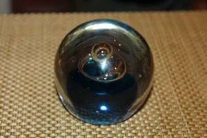 Glass Paperweight Silver Mercury Drip Style Blue Color Base Paperweight - Picture 1 of 11