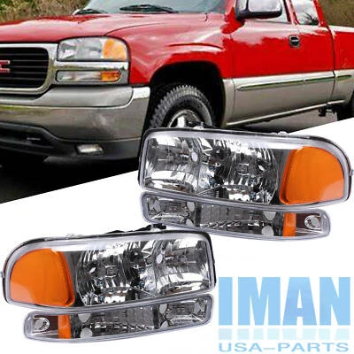 2 pares de faros transparentes + lámpara ámbar única para GMC Sierra 1999-06 Yukon 2000-06 Foto 1 de 4
