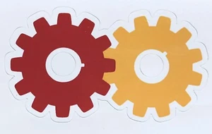Vibrant Red & Yellow Gears Sticker Decal - Perfect for Laptops, Water Bottles,.. - Picture 1 of 3
