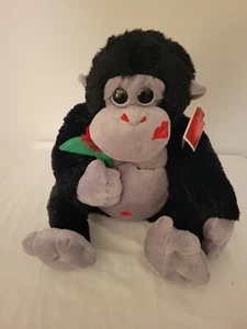Valetines LG Plüsch Gorilla schwarz und grau mit roter Rose neu mit Etikett! - Bild 1 von 5