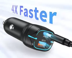 Dual USB A & USB-C Auto Ladegerät für iPhone 16 iPad Schnellladen QC3.0 PD 20W - Bild 1 von 6
