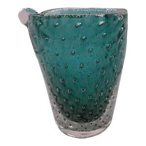 Jarrón de vidrio Bullicante Art Mid-Century moderno verde azulado en forma de corazón - Imagen 1 de 7