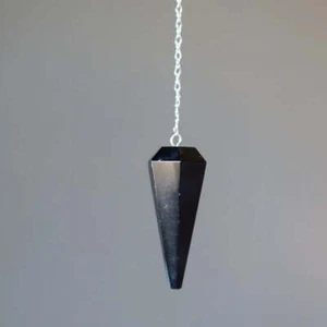 Péndulo facetado de cristal de turmalina negro genuino con cadena cristal natural - Imagen 1 de 5