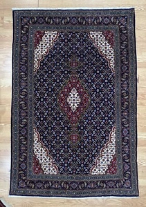 Red Navy Blue Ivory Red Cocasian Mahi Hand Knotted Wool Oriental Area Rug 4’x6’3 - Picture 1 of 9