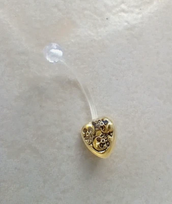 Clear Belly Ring Bioflex All Acrylic Triple Skull Extra Long Pregnancy BB2 - Image 1 of 4