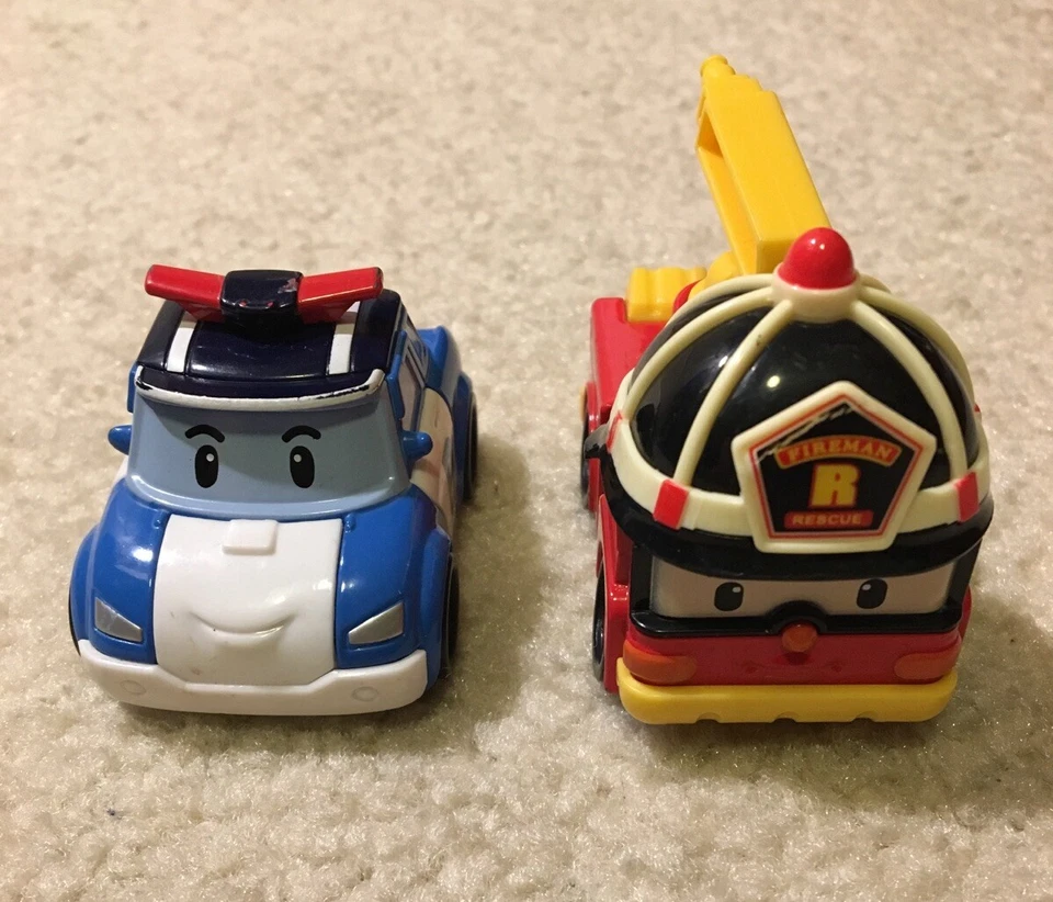 Robocar Poli Lote de 2 Metal Diecast Vehículo de Juguete Figura Camión de Bomberos Roy Policía Poli Foto 1 de 4