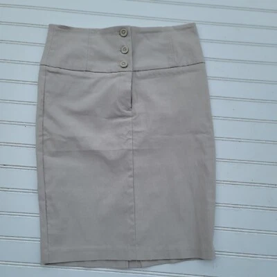 木瓜裙女式中号米色绷带弹力针织直膝高腰 M — 第 1/4 张图片