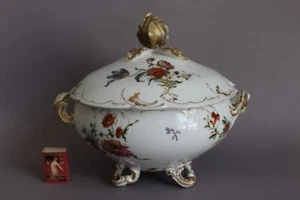 Antiguo Haviland & Co Limoges flores de colores talla terrina tapa decoración dorada - Imagen 1 de 17