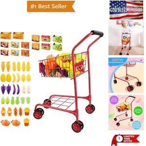 Shopping Cart for Kids,Metal Toy Shopping Cart for Toddlers 46 PCS Food Fruit... - Picture 1 of 10