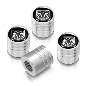 RAM in Black on Shining Silver Aluminum Cylinder-Style Tire Valve Stem Caps - Picture 1 of 3