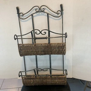 Porta riviste giornali da appendere a parete acciaio metallo e vimini - Foto 1 di 10