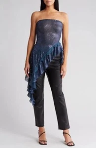 FREE PEOPLE TAYLOR SEQUINS TUBE TOP BLUE MERMAID STYLE ASYMMETRICAL SUMMER TOP - Picture 1 of 6