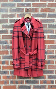 BRAND NEW Burberry Ladies Wool Trench Coat UK8 US6 EU36 Red Black Check Tartan - Picture 1 of 12