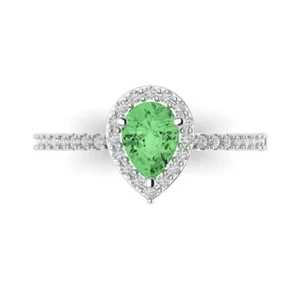 0.755 ct Pear-Cut Green Cubic Zirconia Solitaire Engagement Ring 14K White Gold - Picture 1 of 11