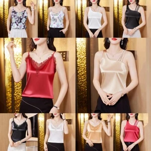 Solid Lace Satin Tanks Camisole V Neck Women Party OL Top Shirt Blouse Workwear - Picture 1 of 14