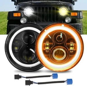 Pair 7" Inch LED Headlight Halo Angle Eye High low For Jeep Wrangler JK TJ CJ LJ - Picture 1 of 11