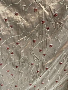 Taffeta Embroidered rose floral Taupe 100% Poly Faux Silk Like Fabric 118" Wide, - Picture 1 of 1