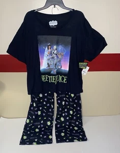 Beetlejuice Womens' Size L Pajama Lounge Set Short Sleeve Top & Pants NEW - Picture 1 of 11