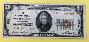 1929- 20$, Brown Seal, Type 2, F1802-2, Pittsburg Penn., Low Serial Number! AU - Picture 1 of 6