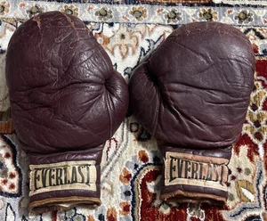 VINTAGE EVERLAST 2614 BRAUN BURGUNDER LEDER BOXHANDSCHUHE 16oz RAR - Bild 1 von 10
