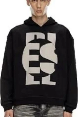 Diesel Hombre S Boxt-hood-kreis Sudadera con Capucha Negro Blanco Logo Mediano Raro Foto 1 de 4