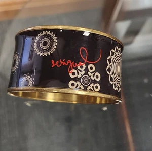 Vintage Bracelet / Bangle - BLack & CREAM Red Geometric Enamel 2.5" - Picture 1 of 7