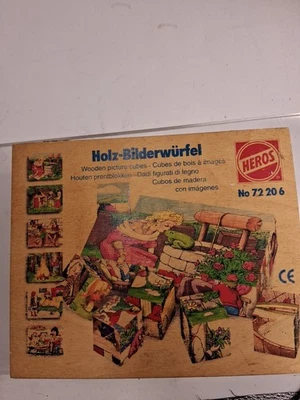Vtg Heros 20 6  Holz-bilderwurfel Wood Picture Cubes 6 In 1 Read Look Germany - Image 1 of 4