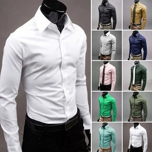 Mens Luxury Casual Tops Formal Shirt Cotton Long Sleeve Slim Fit Dress Shirts UK - Picture 1 of 29