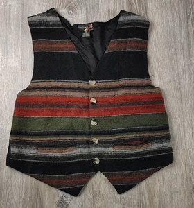 Vintage Thums-Up for Him M Wool Blend Southwestern Vest Aztec Stripe 80s 90s - Picture 1 of 10