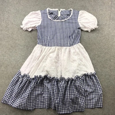 Винтажный девочек платье маленький белый отверстие имбирь Puff рукав Cottagecore 70-х - Изображение 1 из 4