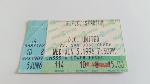 1st season MLS - ticket DC UNITED - SAN JOSE CLASH 06.06.1996 Cover