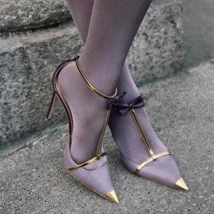 Zapatos para mujer con punta puntiaguda tacones altos de aguja arco correa en T arenas al tobillo moda - Imagen 1 de 9