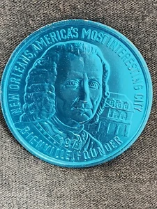 1971 Mardi Gras Doubloon Endymion Krewe Bienville Founder (Blue Tone) - Picture 1 of 2