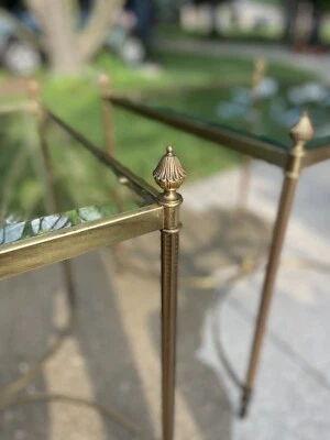 20th Century French Neoclassical Maison Baguès Brass-Glass Coffee End Table Pair - Image 1 of 4