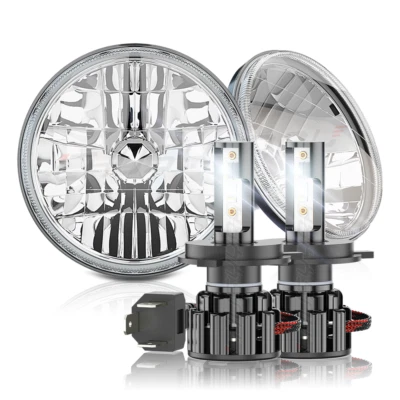 For Dodge Dart 1964-1976 D100 Pair 7" inch Round LED Headlights Hi/Low Beam Kit - Image 1 of 4