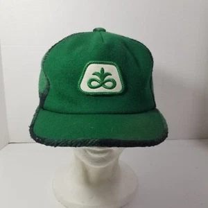 Pioneer Seed Patch Logo Elast-O-Foam Band Trapper Hat Cap Vintage Plaid Wool Vtg - Picture 1 of 9
