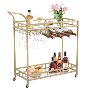 ACA Gold Bar Cart Trolley Serving Drink Coffee Liquor Tea Wine Cocktail Alcohol - Picture 1 of 5