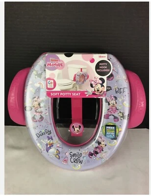 Asiento para ir al baño Disney Minnie Mouse - Entrenador de inodoro suave con gancho "Smile Crew"  Foto 1 de 2