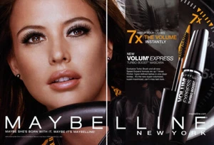 Máscara de pestañas Maybelline Josie Maran 2006 maquillaje 2 páginas anuncio de revista - Imagen 1 de 1