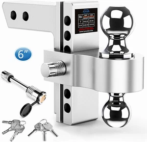 ✅ Adjustable Trailer Hitch, 6 Inch Drop Hitch Ball Mount (Fits 2-Inch Receiver) - Picture 1 of 6