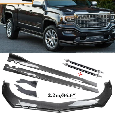 Carbon Fiber Front Bumper Lip Spoiler & Side Skirt For 01-23 GMC Sierra 1500 Foto 1 de 4