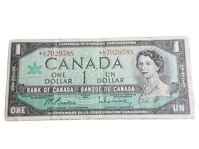 ➡➡1967 $1 BC-45bA, Beattie Rasminsky *L/O7029588 Replacement Scarcer Note Canada - Image 1 of 3